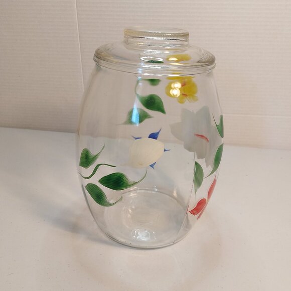 Vtg Bartlett Collins Large Cookie Jar with Painted Flowers & Lid - Picture 3 of 7